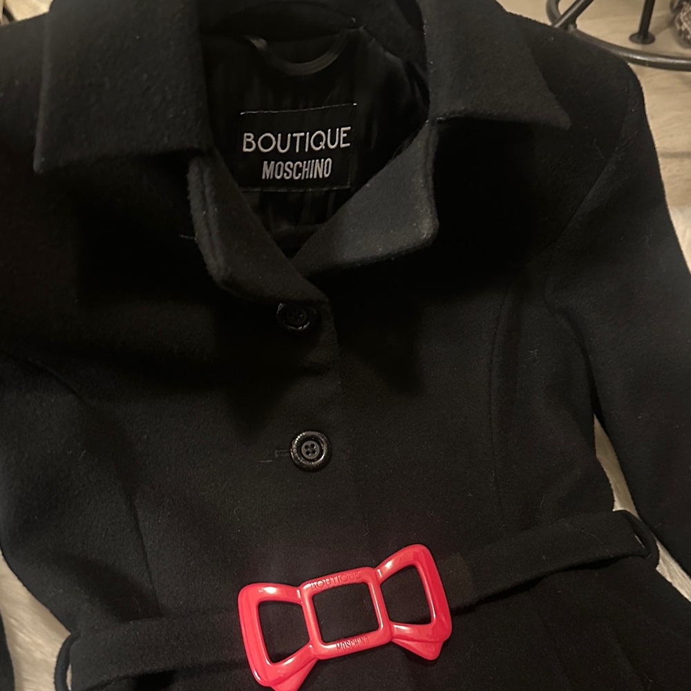 Moschino Black Trench Coat with Pink Belt - Picture 9 of 9